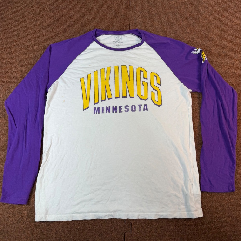 NFL Team Apparel Minnesota Vikings Raglan Shirt Mens Large Purple White Cotton